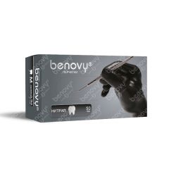 Перчатки BENOVY нитриловые, ЧЕРНЫЕ, текстур. на пальцах,3,5 гр, S (50пар) М+