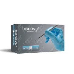 Перчатки BENOVY нитриловые, ГОЛУБЫЕ, текстур. на пальцах, ПЛОТНЫЕ, 4,5гр, XS (50пар) М+