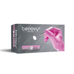 Перчатки BENOVY нитриловые, РОЗОВЫЕ, текстурированные на пальцах 3,8 гр, M (50пар) М+